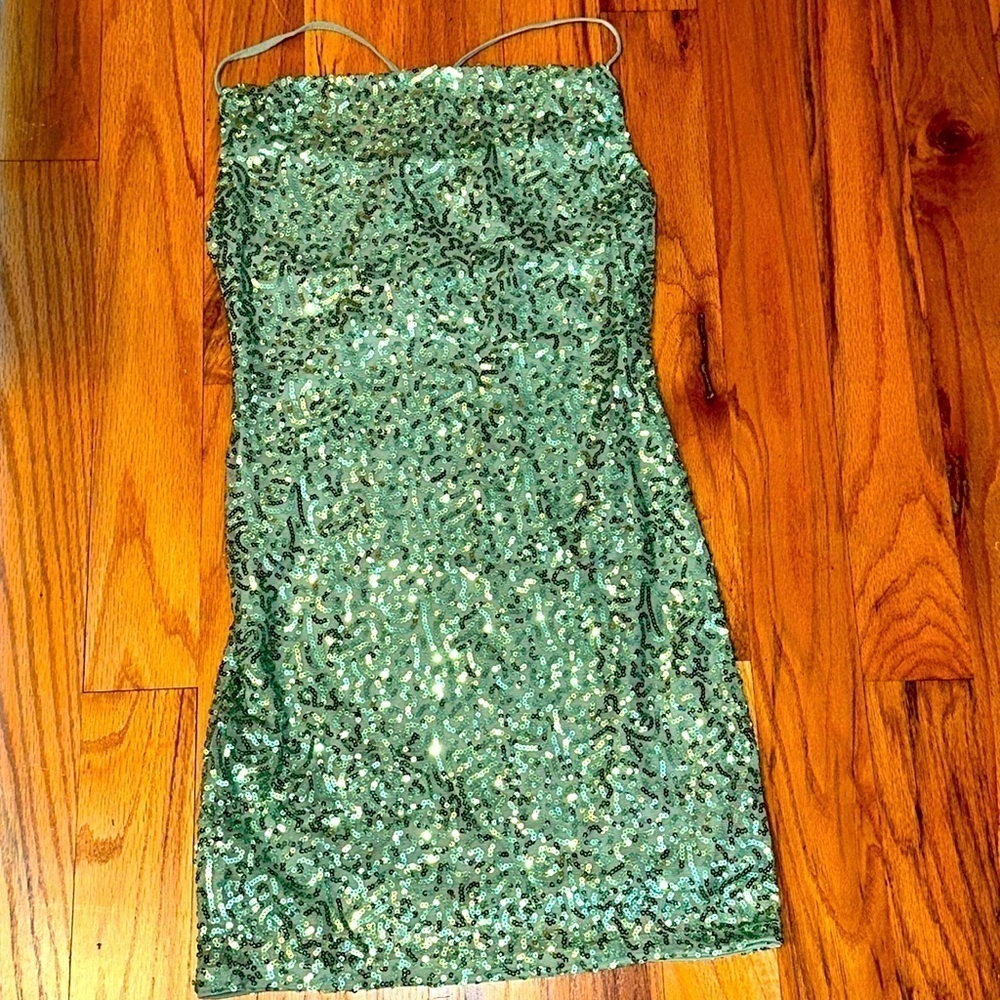 NWT H&M green sequin party dress size XS - Picture 3 of 10